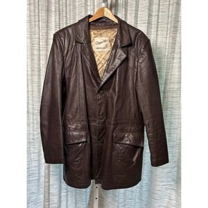 VTG 60's 70's Clipper Mist Brown 100% Genuine‎ Leather Jacket Men's 46L Groovy!